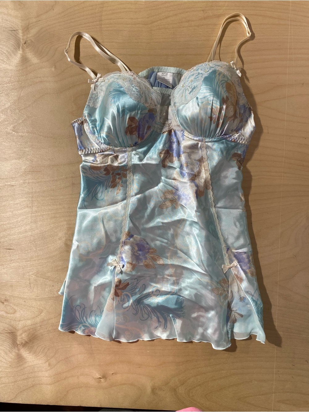 Apt. 9 Light Blue Floral Satin Chemise with Cream Lace XL (SC) - Picture 3 of 9